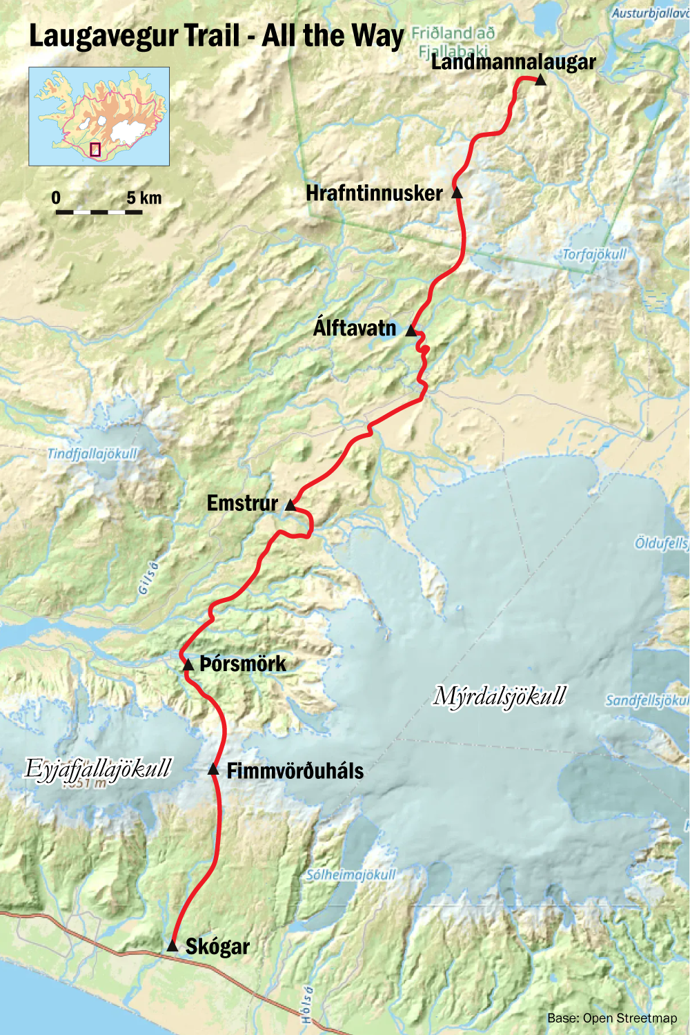 Laugavegur trail - All the way - map